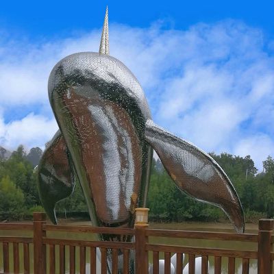 大型网格不锈钢鱼雕塑-公园园林水景创意动物景观雕塑