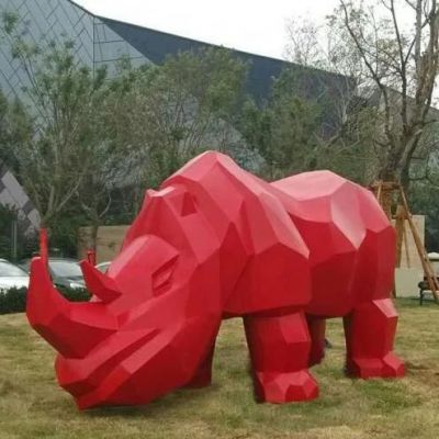 镜面不锈钢犀牛雕塑作品图片大全