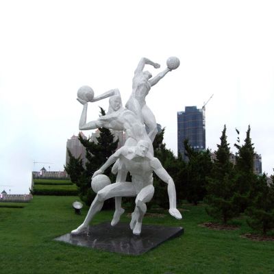 公园体育运动不锈钢网格打篮球人物雕塑
