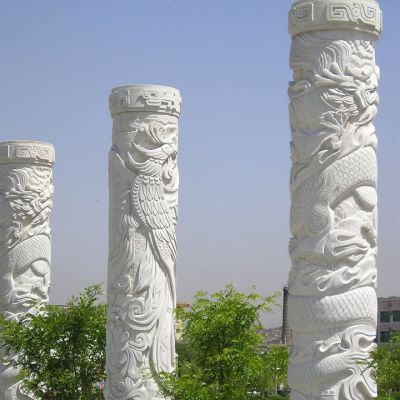 汉白玉广场龙柱雕塑