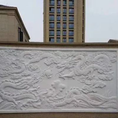 汉白玉龙浮雕影壁石雕