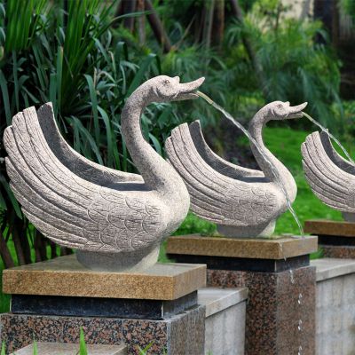 花岗岩喷水天鹅雕塑-公园水景吐水动物喷泉