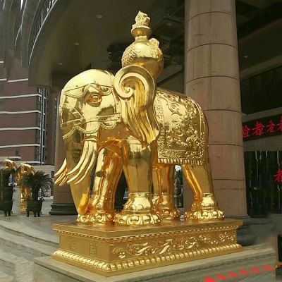 鎏金大门大象铜雕-宾馆商场看门招财吉祥动物雕塑