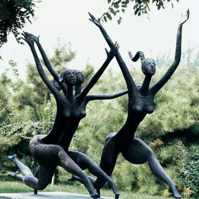 美女奔跑公园抽象人物铜雕