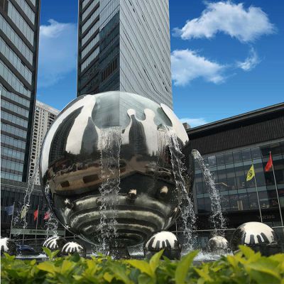商场广场不锈钢创意球体流水喷泉景观雕塑