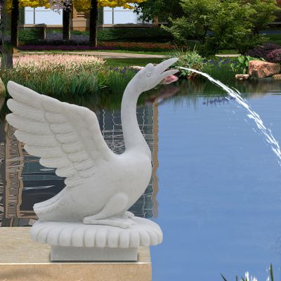 石雕天鹅汉白玉喷水鸭子-水池水景动物流水喷泉