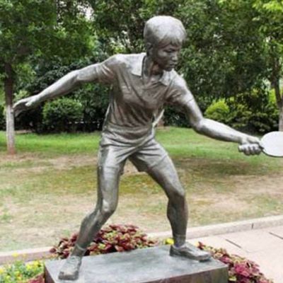 铜雕户外公园打乒乓球运动人物摆件