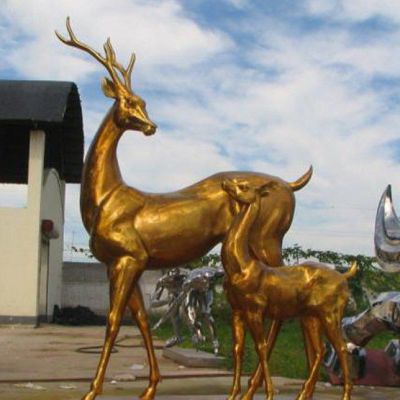 铜雕园林动物母子鹿雕塑