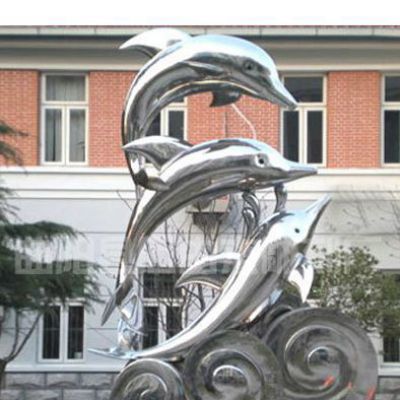 校园不锈钢海浪海豚雕塑
