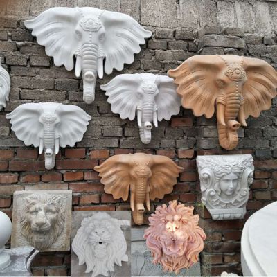 园林喷水壁挂大象头部雕塑