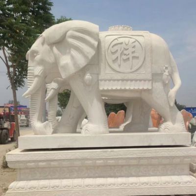 招财动物汉白玉吉祥大象石雕