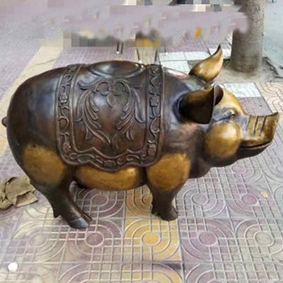 猪雕塑纯铜铸造-大型企业商场招财风水动物雕塑