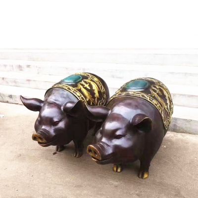 铸铜小猪雕塑一对-可爱动物美陈摆件