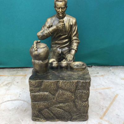 铸铜制茶人物铜雕
