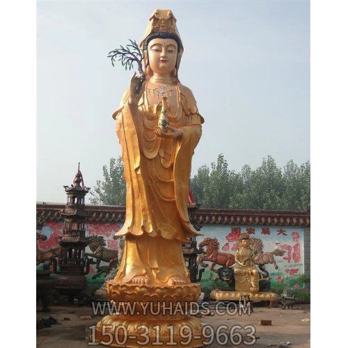 景区大型立式纯铜滴水观音雕塑