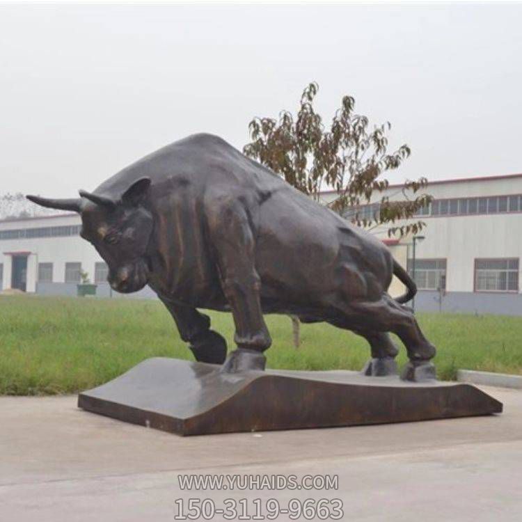 玻璃钢仿铜户外工厂大型铜牛雕塑