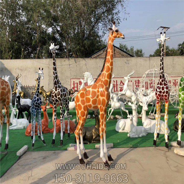 玻璃钢仿真大型长颈鹿动物雕塑游乐园摆件