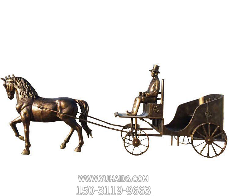 校园小区摆放铸造赶马车人黄铜马车雕塑