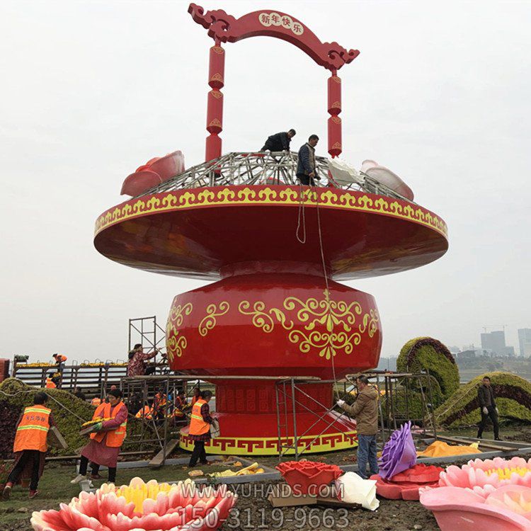 户外广场大型玻璃钢彩绘大花篮雕塑