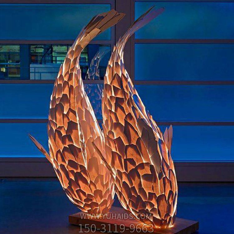 不锈钢灯光鲤鱼庭院别墅园林装饰小品摆件雕塑