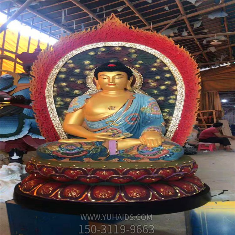 庙宇大型佛像不锈钢喷漆三宝佛雕塑