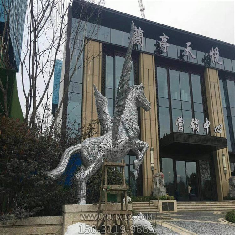 园林景观不锈钢售楼部创意飞马雕塑