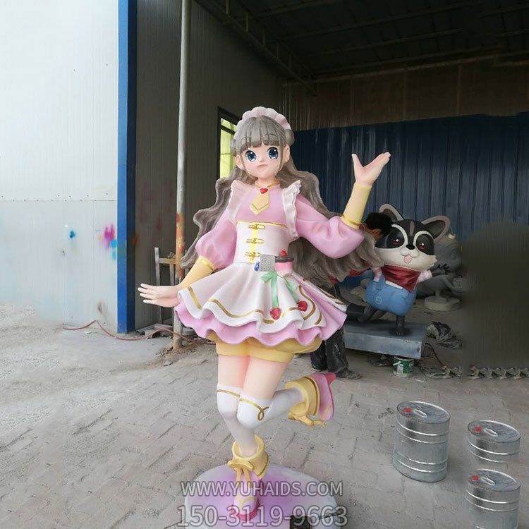 商场饭店迎宾摆放玻璃钢卡通美少女人物雕塑