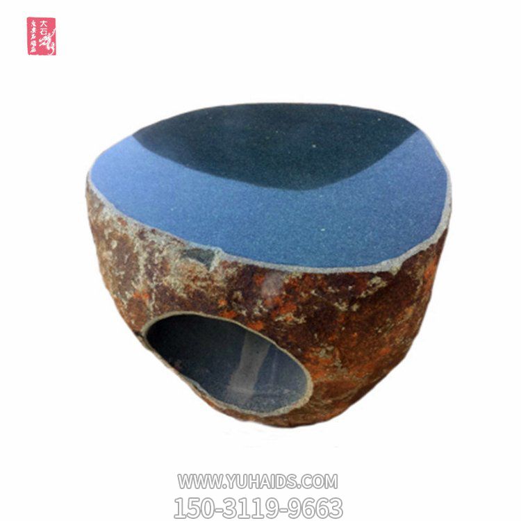 大理石黑异形圆桌园林天然休闲石桌雕塑