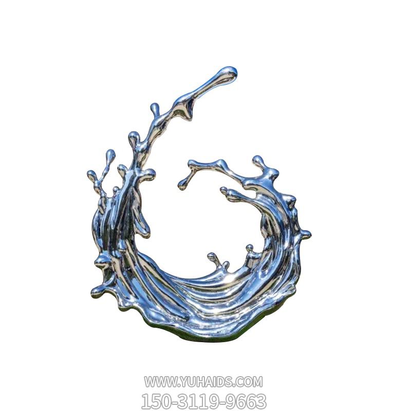 酒店会所喷泉水景摆件不锈钢镜面海浪浪花雕塑摆件