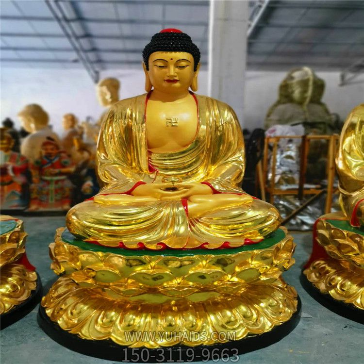寺庙大型不锈钢漆金如来佛祖雕塑