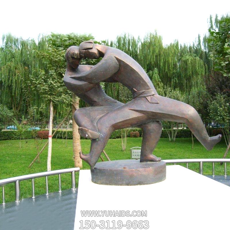 公园体育运动抽象摔跤人物铜雕雕塑