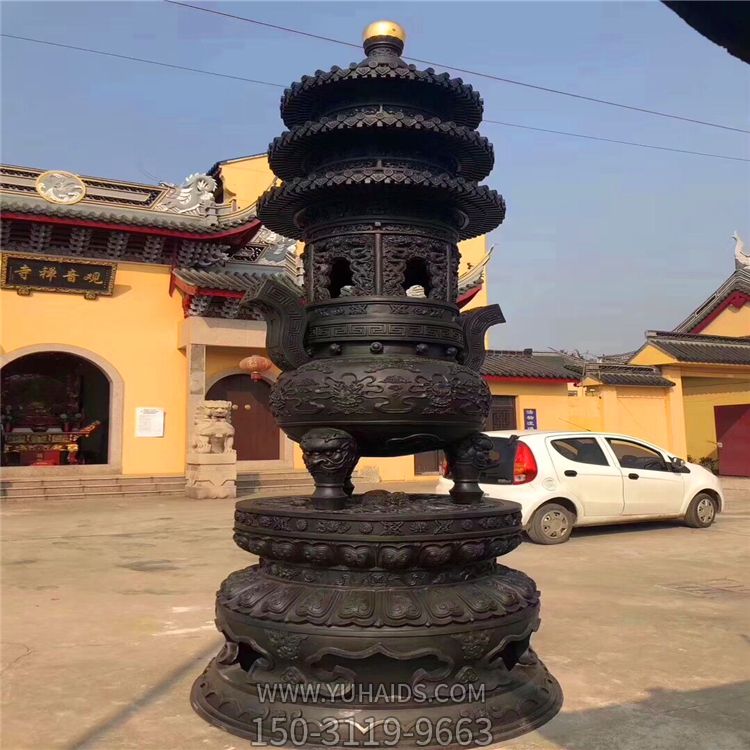 明代 崇禎庚辰年製於一枝書院 施氏倣古 古銅彫 鼓式獅耳老銅香炉