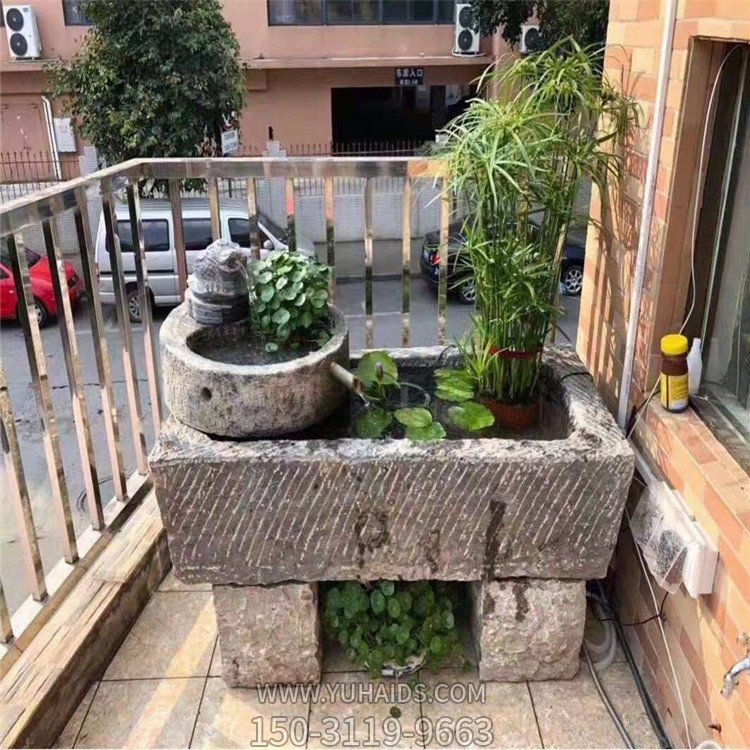 庭院阳台摆放青石老石槽养鱼流水池雕塑
