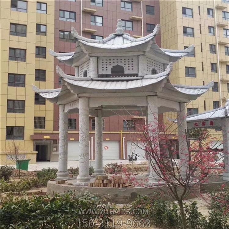 小区装饰青石浮雕刻二层中式休息凉亭雕塑