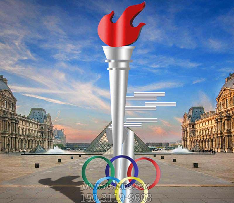 景区创意不锈钢燃烧的火炬奥运雕塑