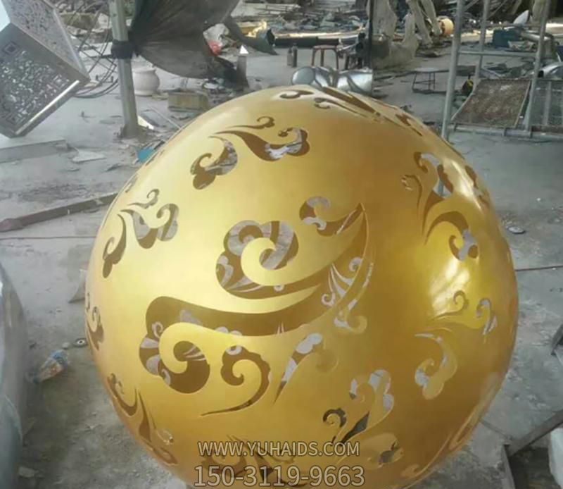 寺院创意黄铜祥云工艺品镂空球雕塑