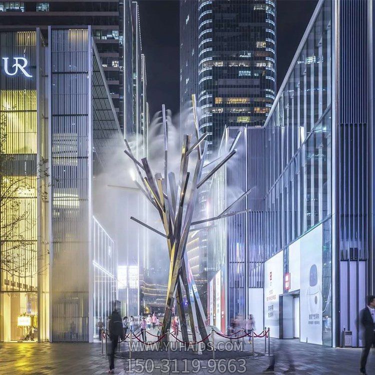 商业街摆放不锈钢新式树枝雾化景观雕塑