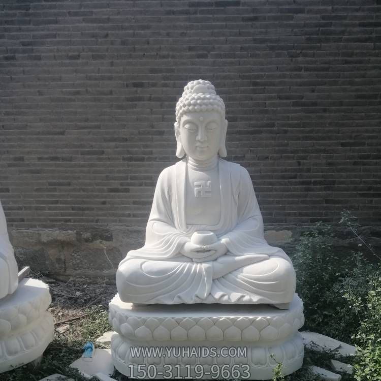 汉白玉如来佛释迦牟尼佛像寺院供奉摆件雕塑