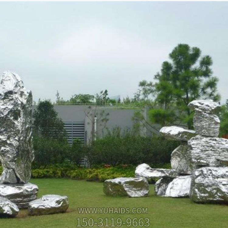 户外园林大型不锈钢景观石头雕塑