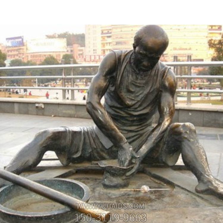 广场大型玻璃钢仿铜农耕民俗人物雕塑