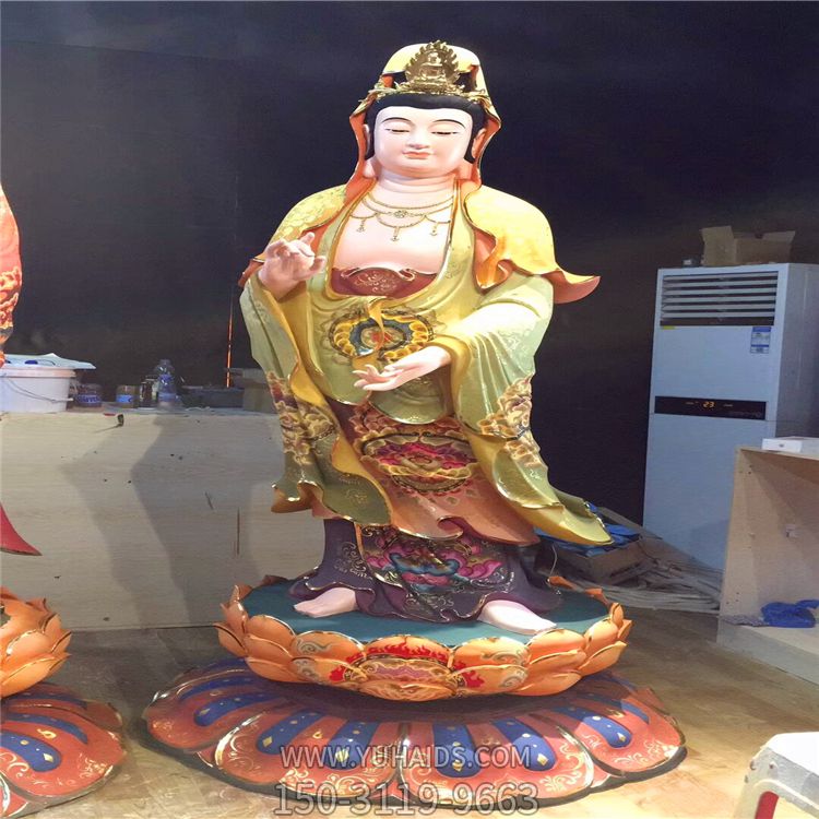 玻璃钢彩绘佛像寺庙三圣雕塑