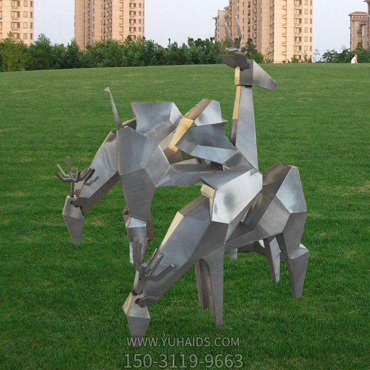 不锈钢户外几何抽象鹿雕塑