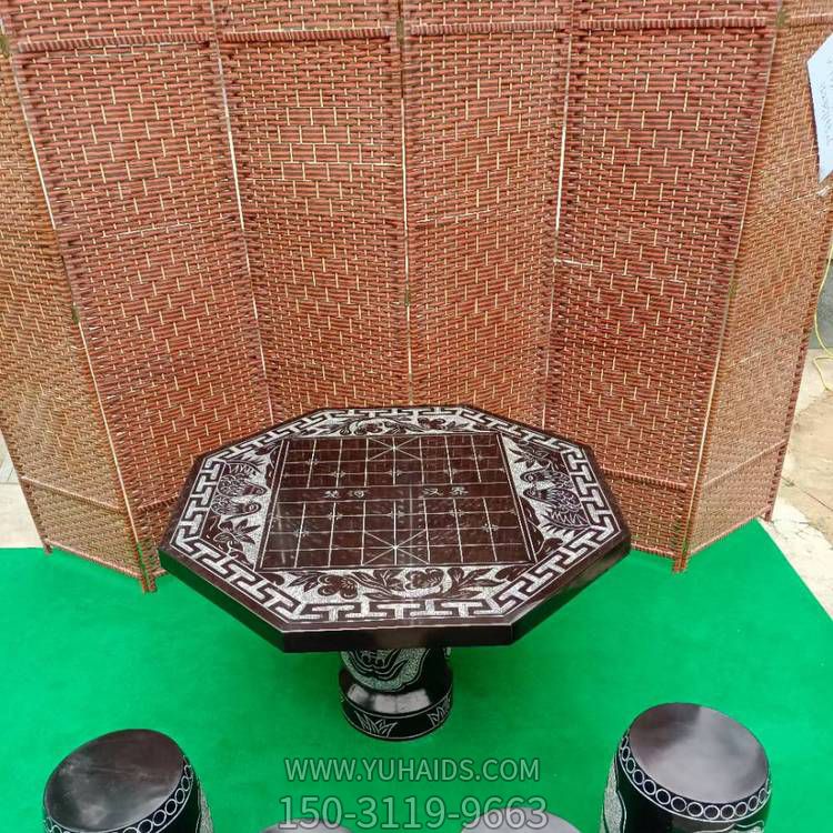 家居供奉青石石雕棋盘格人物雕塑摆件