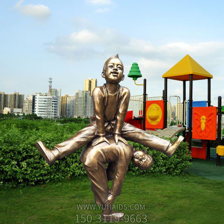 公园草坪玻璃钢童趣跳山羊游戏人物小品雕塑