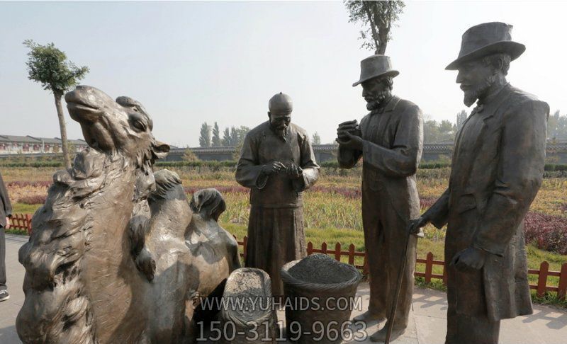 广场铜雕买茶叶的人物茶雕塑