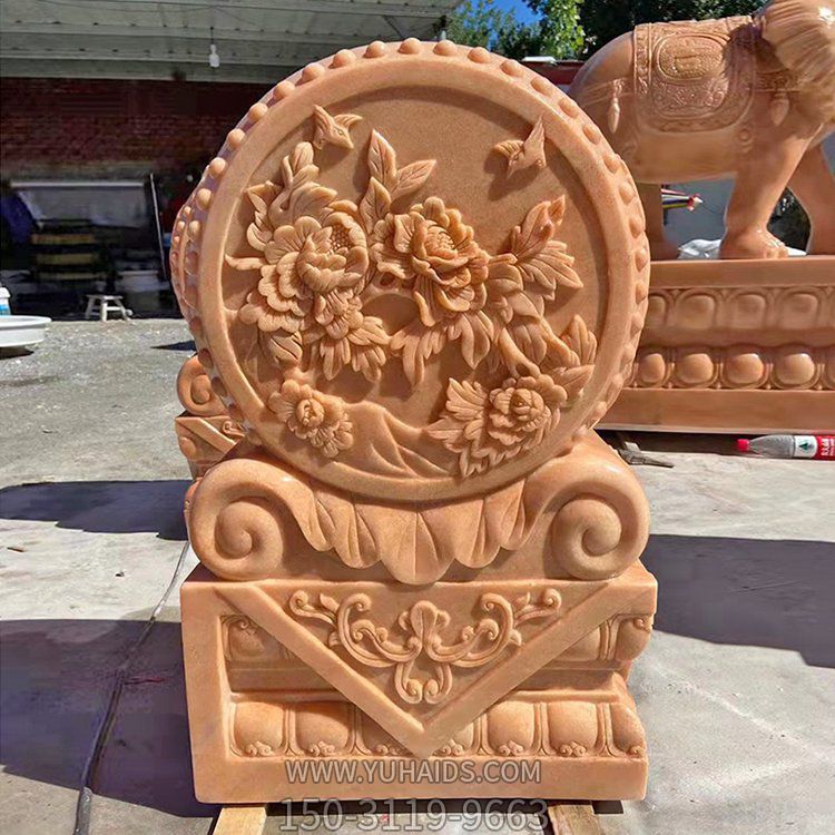 中式庭院青石浮雕仿古大象门墩抱鼓石摆件雕塑