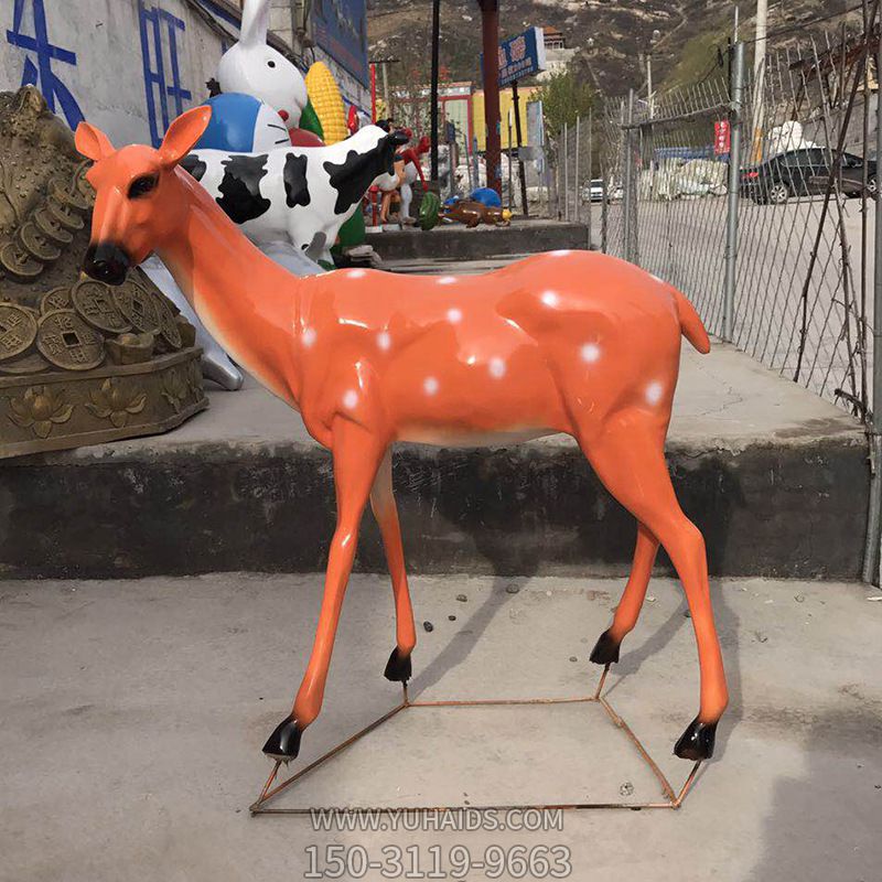 一只玻璃钢彩绘户外园林景观装饰品摆件梅花鹿雕塑