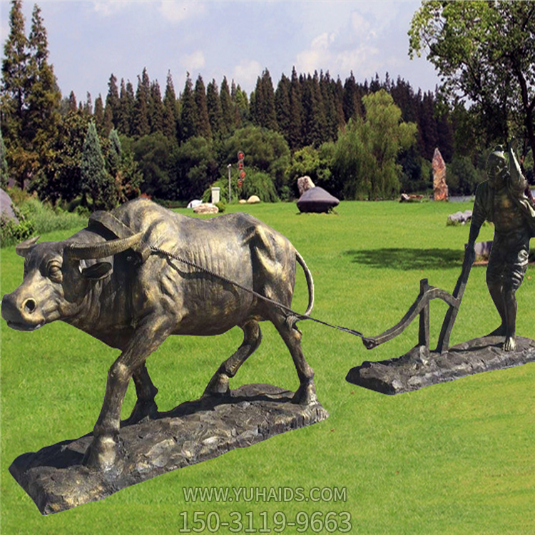  农场街道玻璃钢仿铜民俗小品农耕耕地主题雕塑