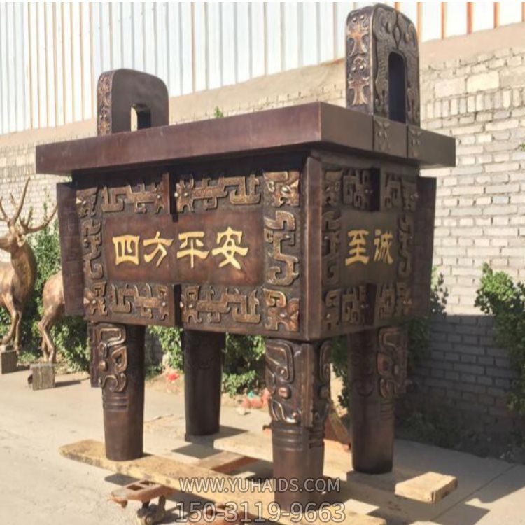 大型寺庙玻璃钢仿铜鼎雕塑