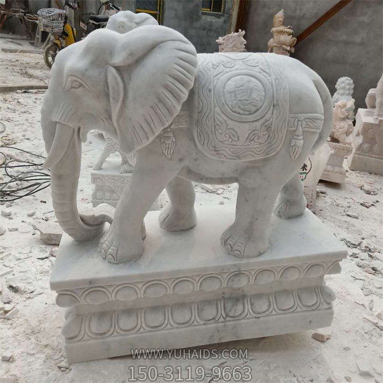天然大理石雕刻石象公司企业大门摆件雕塑